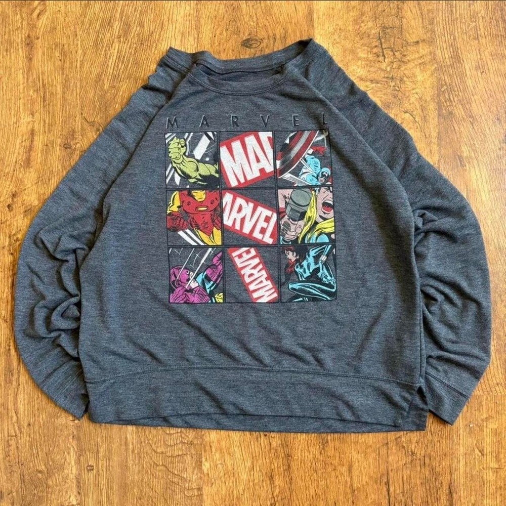 Marvel Avengers Graphic Sweatshirt Womens Large Grey Long Sleeve Raglan Pullover